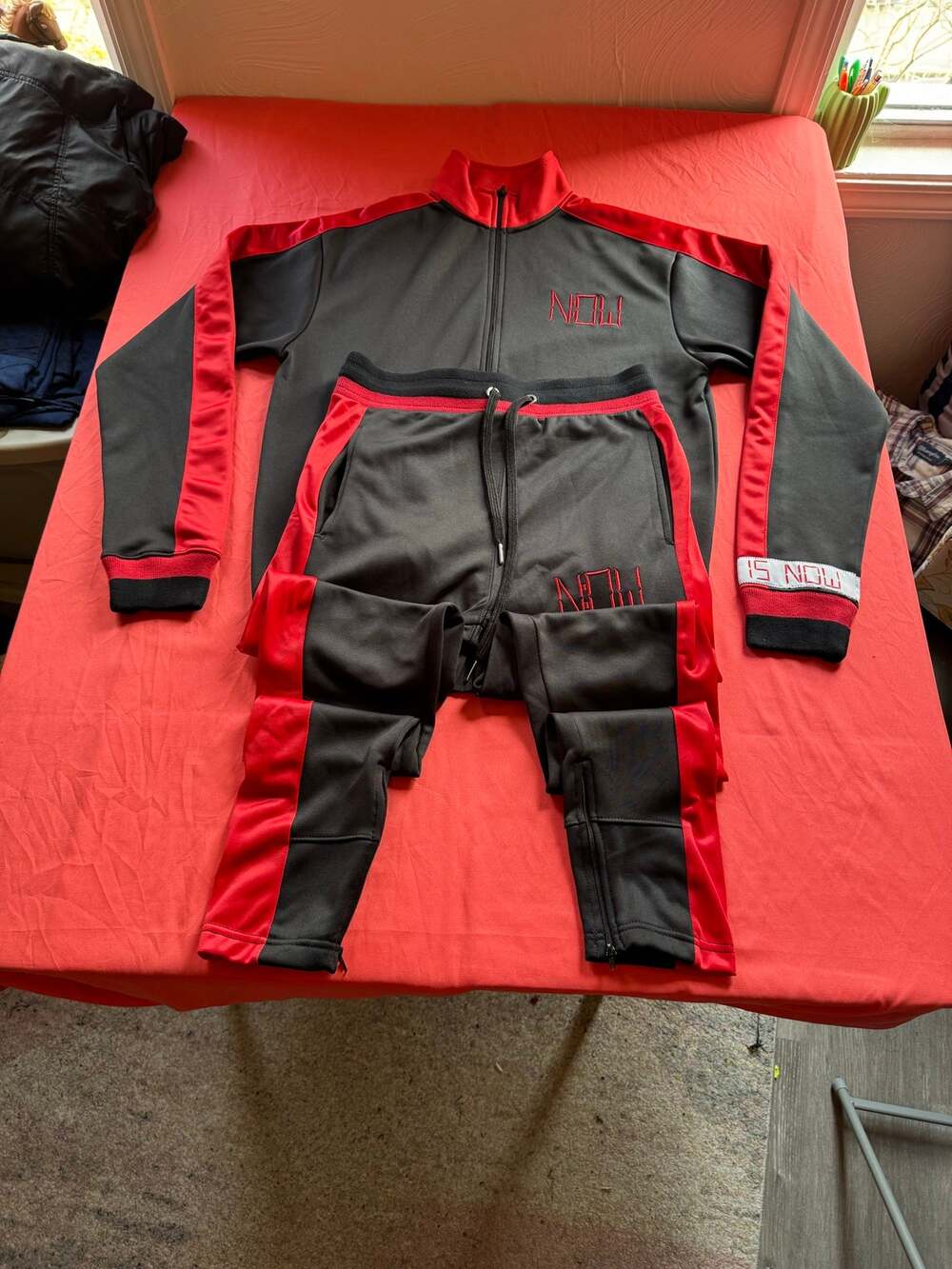 NOW No Outcome Waiting Black Red Tracksuit Set Men's S